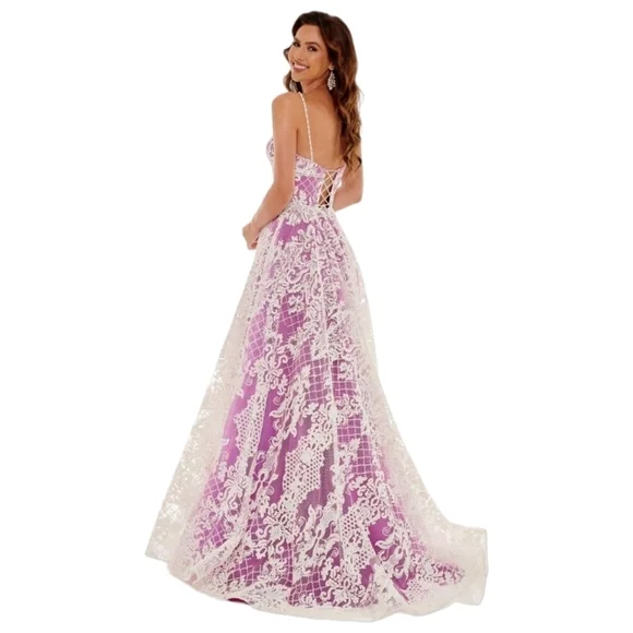 Stunning RACHEL ALLAN Purple and off white PROM Gown - Picture 2 of 12